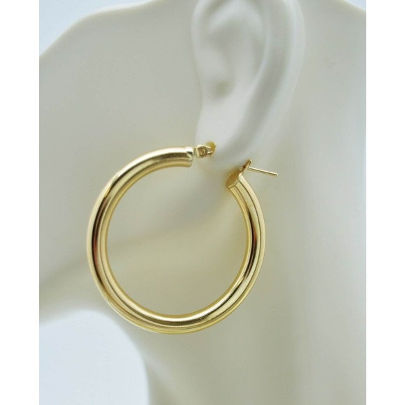 Real 10K Yellow Gold Large Hoop Shiny Earrings 35mm x4mm 3.5gr
